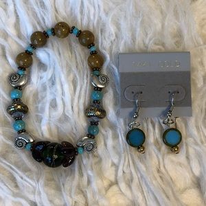 Artisan made Stretch Genuine Turquoise ,silver, and Vintage Bead bracelet (M-L)